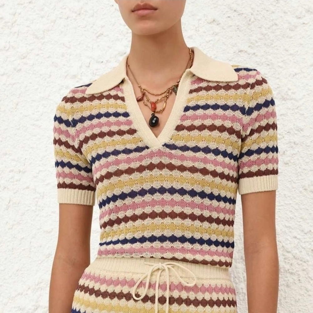 Zimmermann Awaken Scallop Knit Polo Size Medium NWT $475 2026 Collection Retro